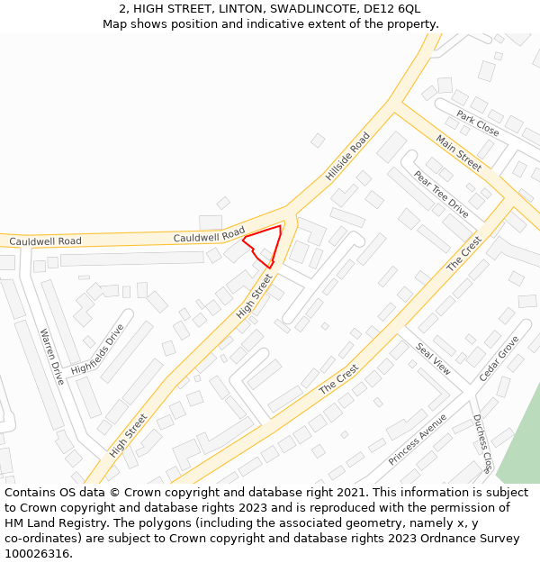 2, HIGH STREET, LINTON, SWADLINCOTE, DE12 6QL: Location map and indicative extent of plot