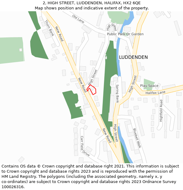 2, HIGH STREET, LUDDENDEN, HALIFAX, HX2 6QE: Location map and indicative extent of plot