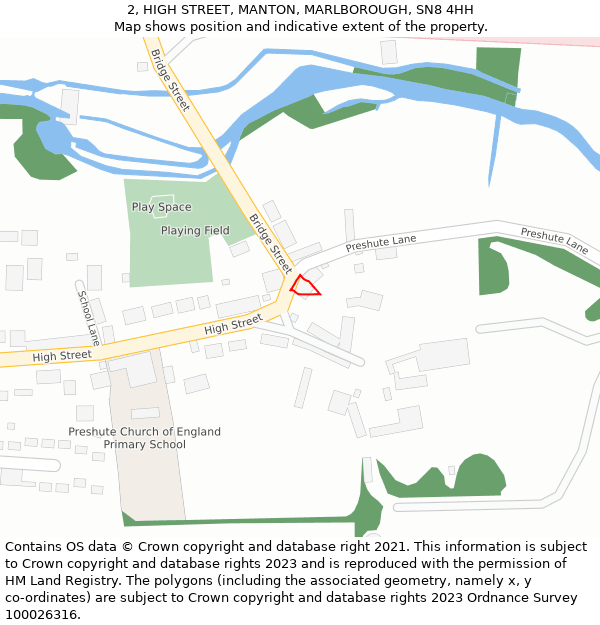 2, HIGH STREET, MANTON, MARLBOROUGH, SN8 4HH: Location map and indicative extent of plot