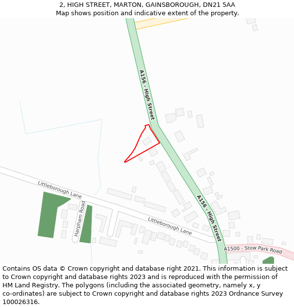 2, HIGH STREET, MARTON, GAINSBOROUGH, DN21 5AA: Location map and indicative extent of plot