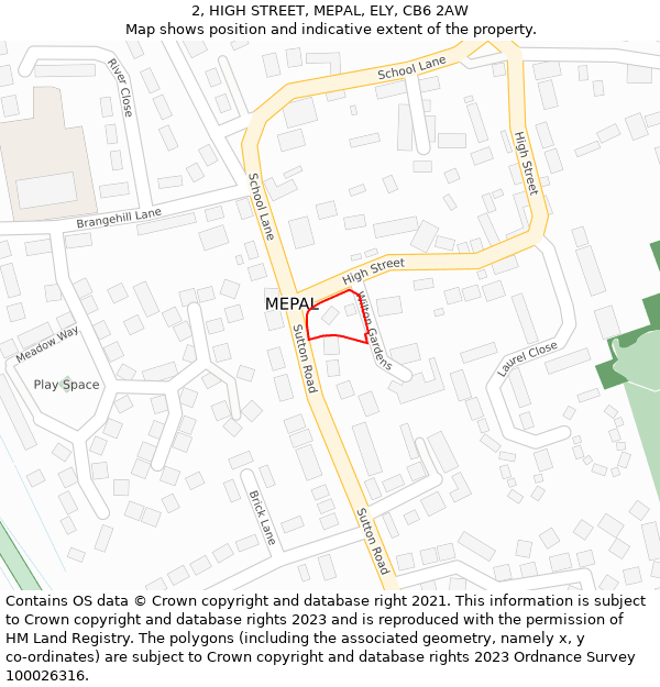 2, HIGH STREET, MEPAL, ELY, CB6 2AW: Location map and indicative extent of plot