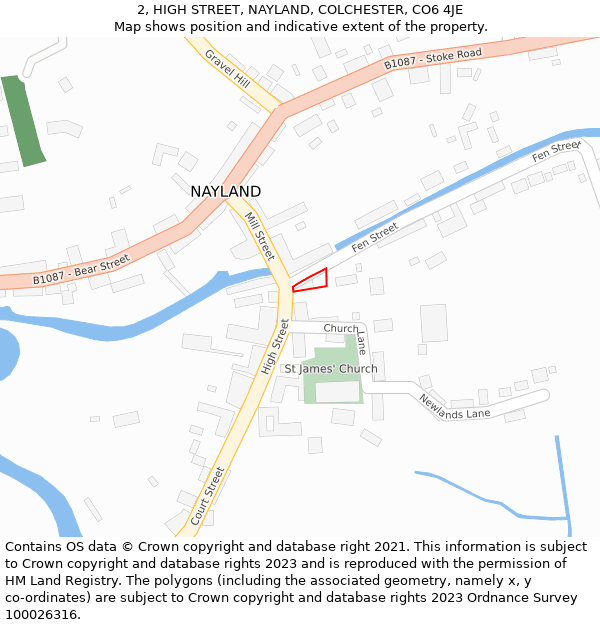 2, HIGH STREET, NAYLAND, COLCHESTER, CO6 4JE: Location map and indicative extent of plot