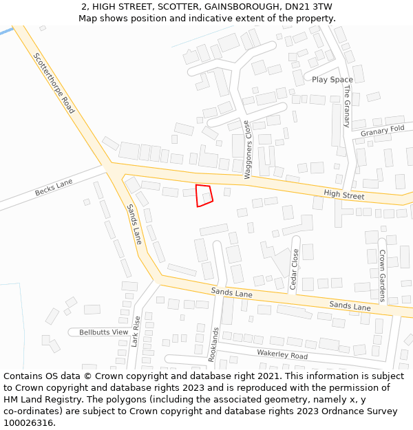 2, HIGH STREET, SCOTTER, GAINSBOROUGH, DN21 3TW: Location map and indicative extent of plot