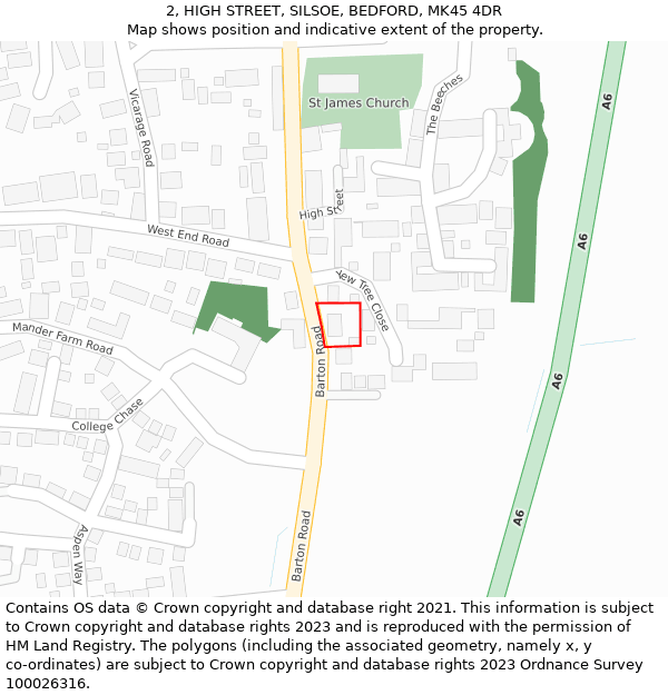 2, HIGH STREET, SILSOE, BEDFORD, MK45 4DR: Location map and indicative extent of plot