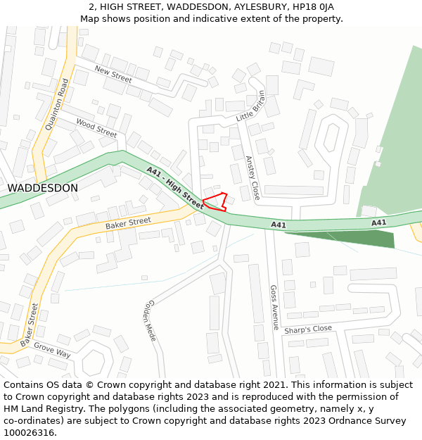 2, HIGH STREET, WADDESDON, AYLESBURY, HP18 0JA: Location map and indicative extent of plot