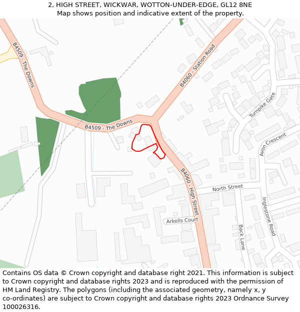2, HIGH STREET, WICKWAR, WOTTON-UNDER-EDGE, GL12 8NE: Location map and indicative extent of plot