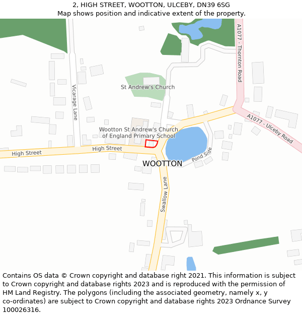 2, HIGH STREET, WOOTTON, ULCEBY, DN39 6SG: Location map and indicative extent of plot