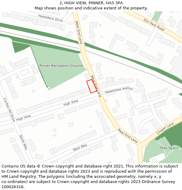 2, HIGH VIEW, PINNER, HA5 3PA: Location map and indicative extent of plot