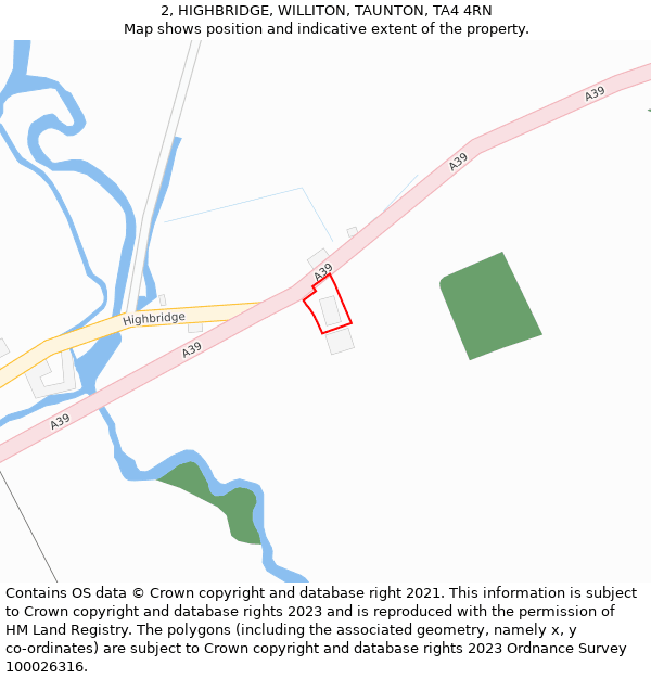2, HIGHBRIDGE, WILLITON, TAUNTON, TA4 4RN: Location map and indicative extent of plot