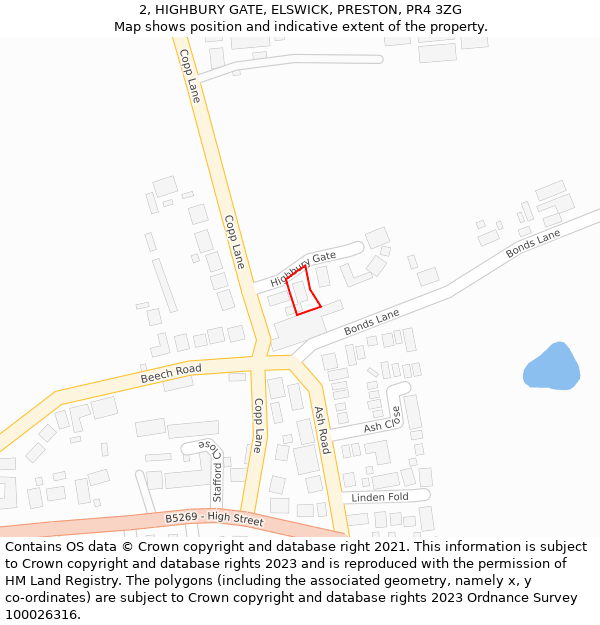 2, HIGHBURY GATE, ELSWICK, PRESTON, PR4 3ZG: Location map and indicative extent of plot