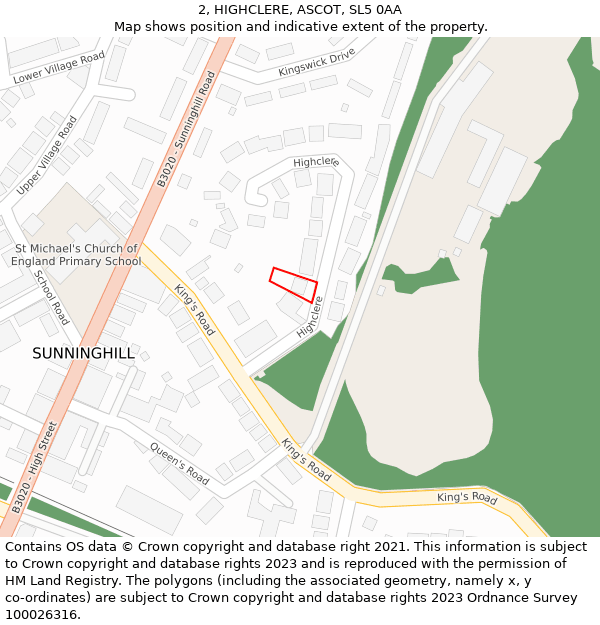 2, HIGHCLERE, ASCOT, SL5 0AA: Location map and indicative extent of plot