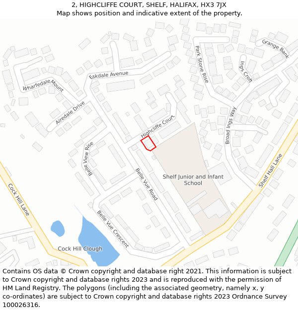 2, HIGHCLIFFE COURT, SHELF, HALIFAX, HX3 7JX: Location map and indicative extent of plot