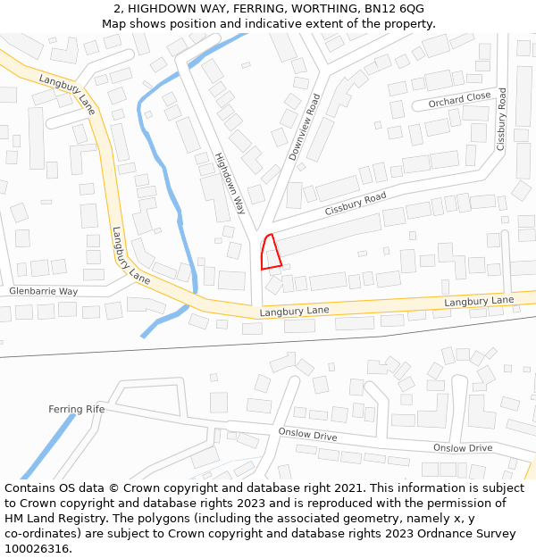 2, HIGHDOWN WAY, FERRING, WORTHING, BN12 6QG: Location map and indicative extent of plot