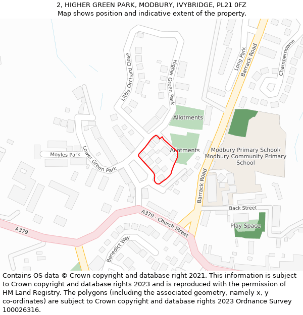 2, HIGHER GREEN PARK, MODBURY, IVYBRIDGE, PL21 0FZ: Location map and indicative extent of plot