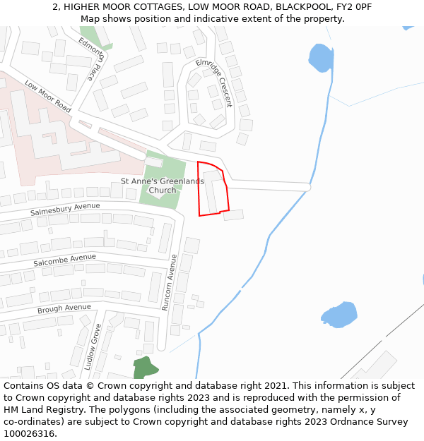 2, HIGHER MOOR COTTAGES, LOW MOOR ROAD, BLACKPOOL, FY2 0PF: Location map and indicative extent of plot