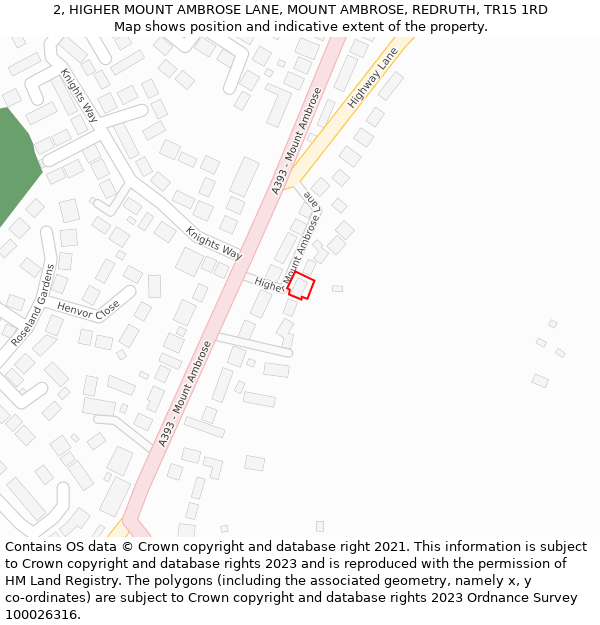 2, HIGHER MOUNT AMBROSE LANE, MOUNT AMBROSE, REDRUTH, TR15 1RD: Location map and indicative extent of plot