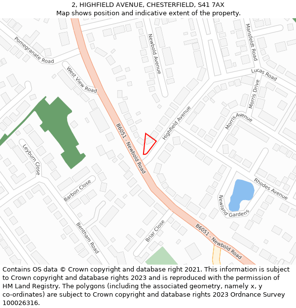2, HIGHFIELD AVENUE, CHESTERFIELD, S41 7AX: Location map and indicative extent of plot