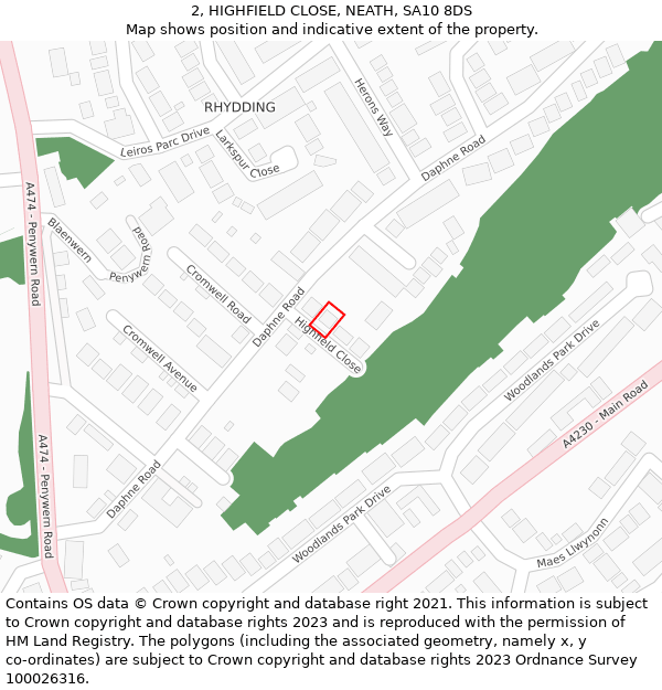 2, HIGHFIELD CLOSE, NEATH, SA10 8DS: Location map and indicative extent of plot