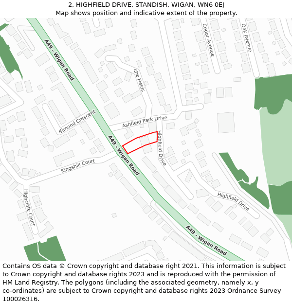 2, HIGHFIELD DRIVE, STANDISH, WIGAN, WN6 0EJ: Location map and indicative extent of plot