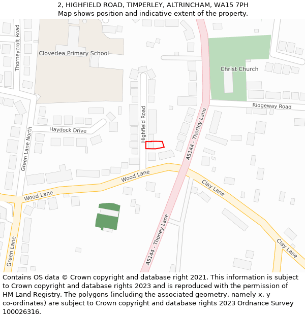 2, HIGHFIELD ROAD, TIMPERLEY, ALTRINCHAM, WA15 7PH: Location map and indicative extent of plot