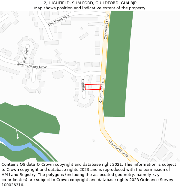 2, HIGHFIELD, SHALFORD, GUILDFORD, GU4 8JP: Location map and indicative extent of plot