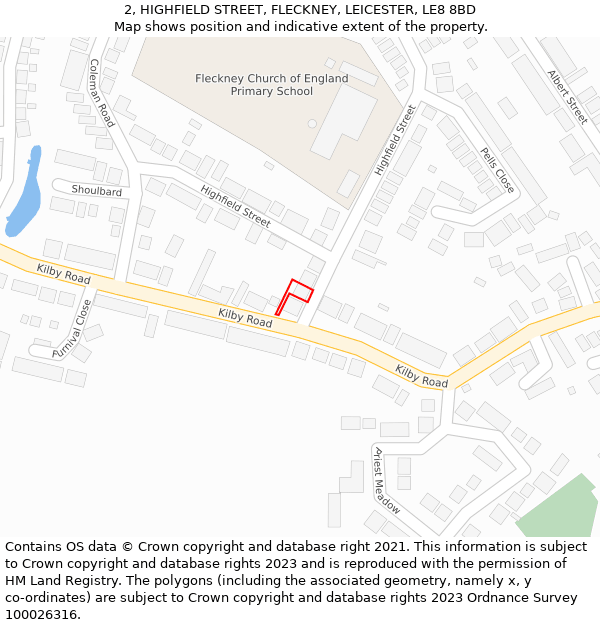 2, HIGHFIELD STREET, FLECKNEY, LEICESTER, LE8 8BD: Location map and indicative extent of plot