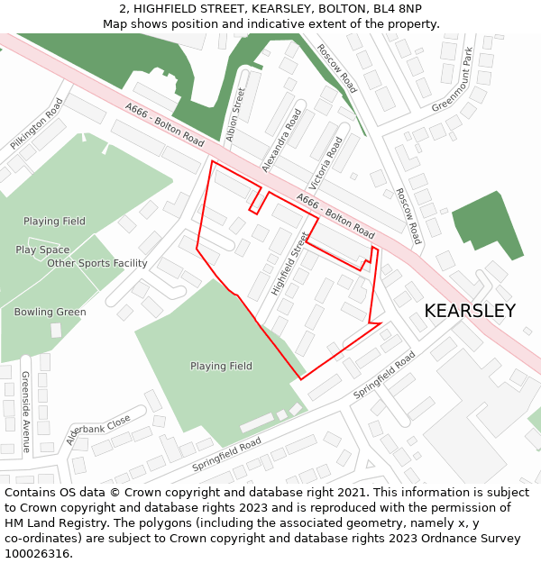 2, HIGHFIELD STREET, KEARSLEY, BOLTON, BL4 8NP: Location map and indicative extent of plot
