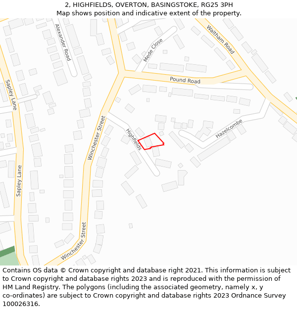 2, HIGHFIELDS, OVERTON, BASINGSTOKE, RG25 3PH: Location map and indicative extent of plot