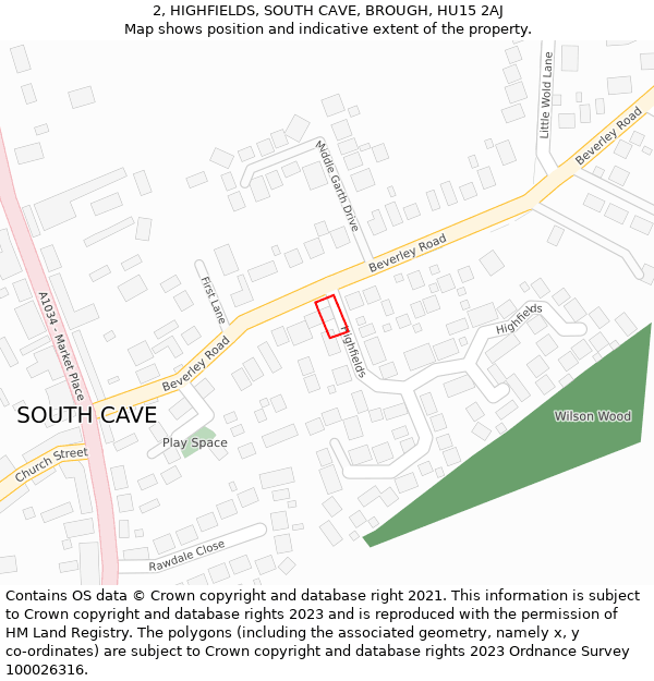 2, HIGHFIELDS, SOUTH CAVE, BROUGH, HU15 2AJ: Location map and indicative extent of plot