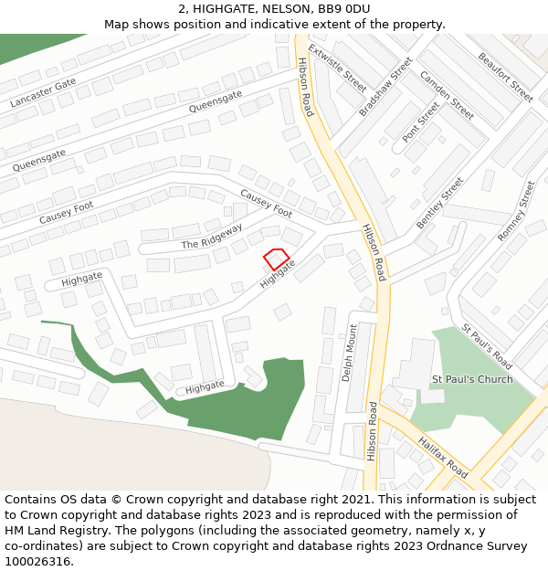 2, HIGHGATE, NELSON, BB9 0DU: Location map and indicative extent of plot