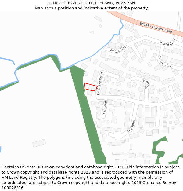 2, HIGHGROVE COURT, LEYLAND, PR26 7AN: Location map and indicative extent of plot