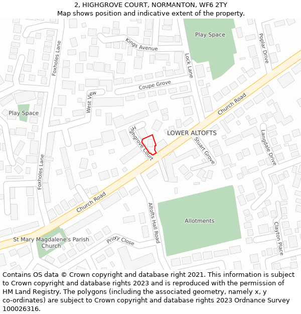 2, HIGHGROVE COURT, NORMANTON, WF6 2TY: Location map and indicative extent of plot