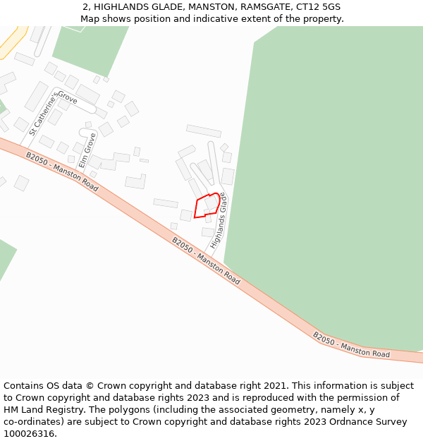 2, HIGHLANDS GLADE, MANSTON, RAMSGATE, CT12 5GS: Location map and indicative extent of plot