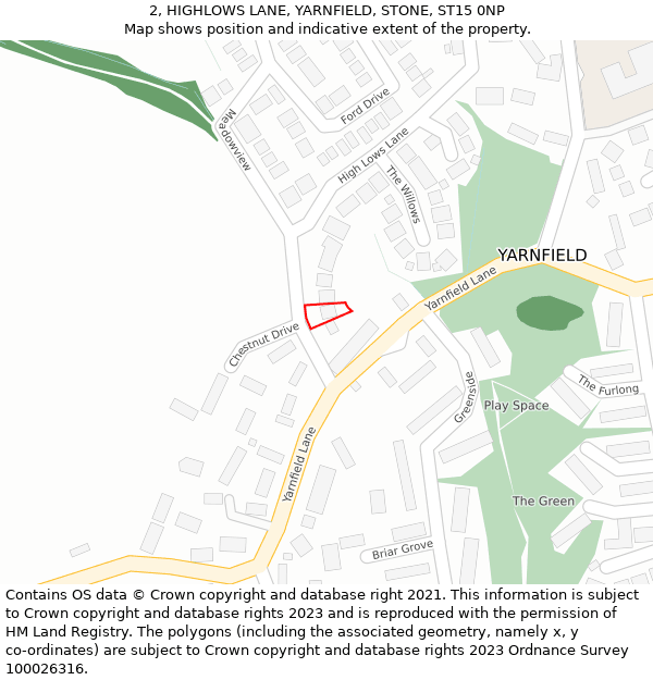 2, HIGHLOWS LANE, YARNFIELD, STONE, ST15 0NP: Location map and indicative extent of plot