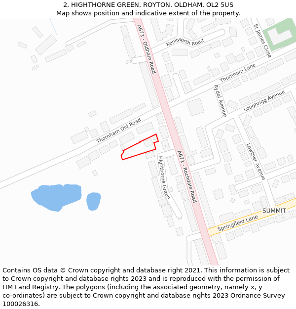 2, HIGHTHORNE GREEN, ROYTON, OLDHAM, OL2 5US: Location map and indicative extent of plot