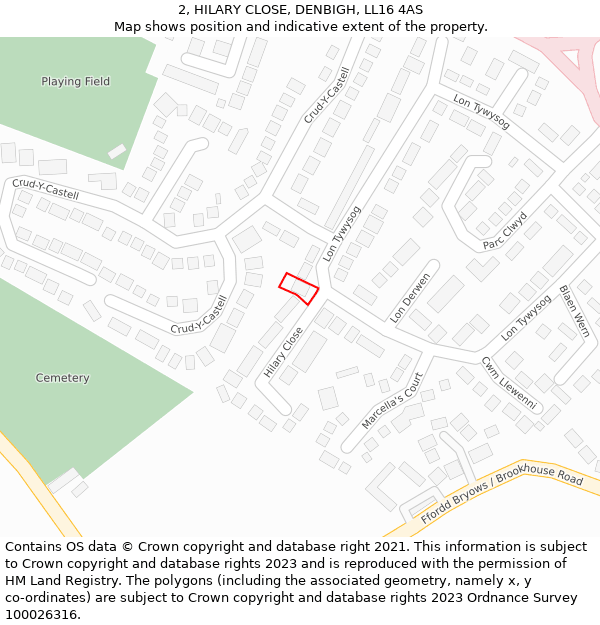 2, HILARY CLOSE, DENBIGH, LL16 4AS: Location map and indicative extent of plot