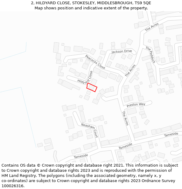 2, HILDYARD CLOSE, STOKESLEY, MIDDLESBROUGH, TS9 5QE: Location map and indicative extent of plot