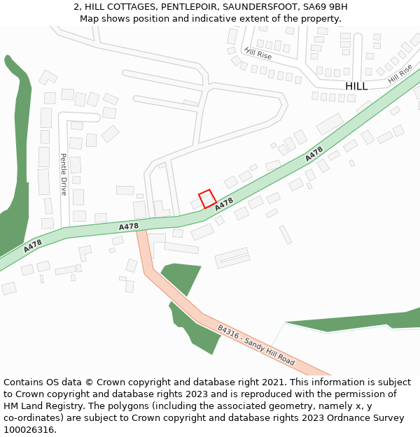 2, HILL COTTAGES, PENTLEPOIR, SAUNDERSFOOT, SA69 9BH: Location map and indicative extent of plot