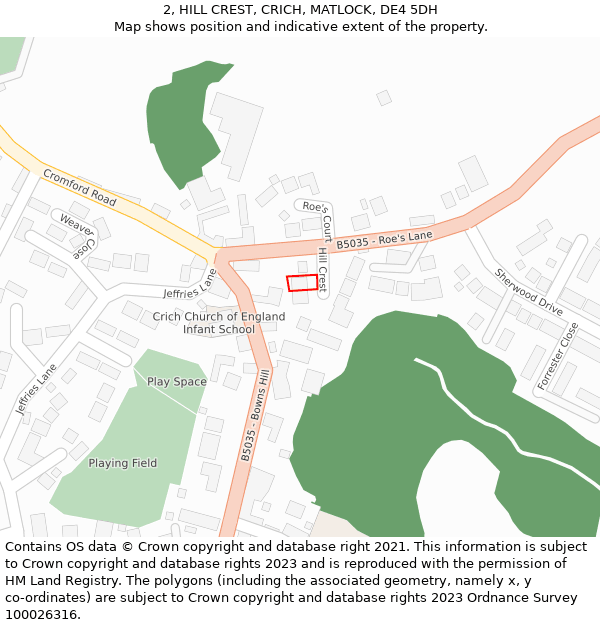 2, HILL CREST, CRICH, MATLOCK, DE4 5DH: Location map and indicative extent of plot