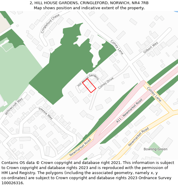 2, HILL HOUSE GARDENS, CRINGLEFORD, NORWICH, NR4 7RB: Location map and indicative extent of plot