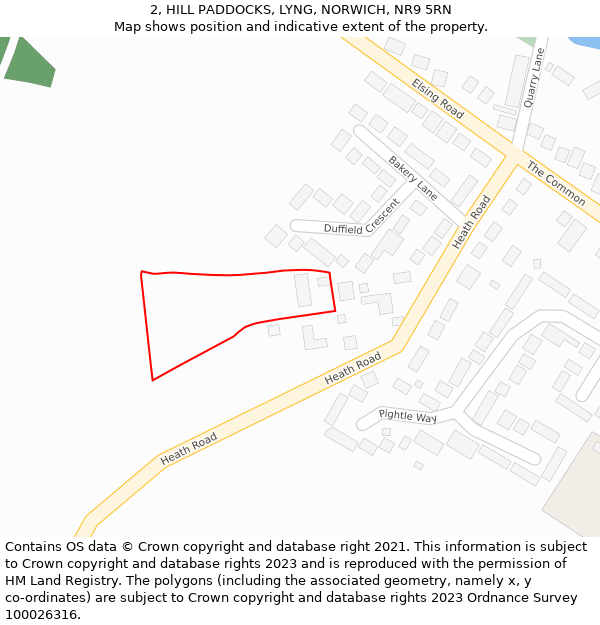 2, HILL PADDOCKS, LYNG, NORWICH, NR9 5RN: Location map and indicative extent of plot