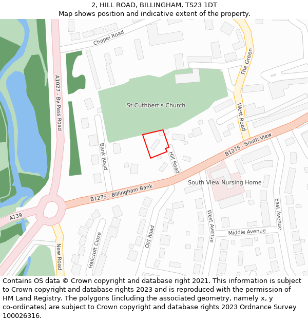2, HILL ROAD, BILLINGHAM, TS23 1DT: Location map and indicative extent of plot