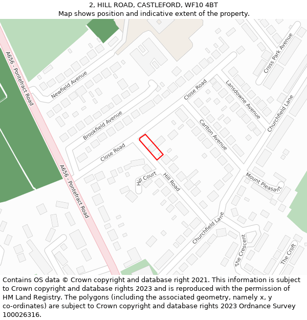 2, HILL ROAD, CASTLEFORD, WF10 4BT: Location map and indicative extent of plot