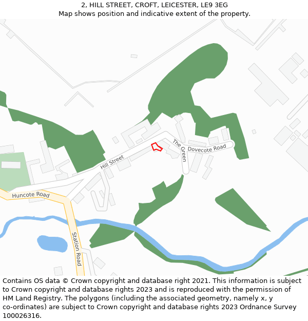 2, HILL STREET, CROFT, LEICESTER, LE9 3EG: Location map and indicative extent of plot