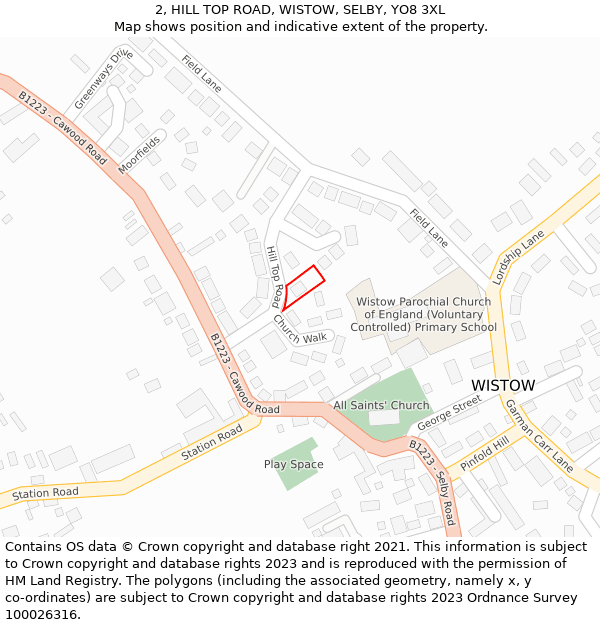 2, HILL TOP ROAD, WISTOW, SELBY, YO8 3XL: Location map and indicative extent of plot