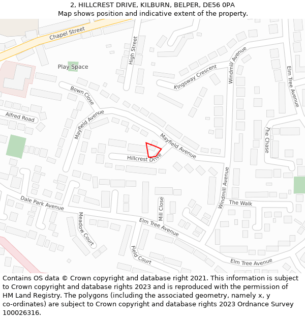 2, HILLCREST DRIVE, KILBURN, BELPER, DE56 0PA: Location map and indicative extent of plot