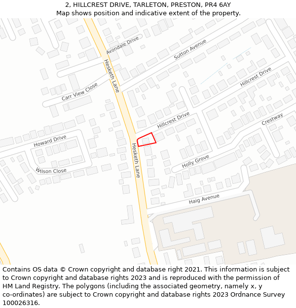 2, HILLCREST DRIVE, TARLETON, PRESTON, PR4 6AY: Location map and indicative extent of plot