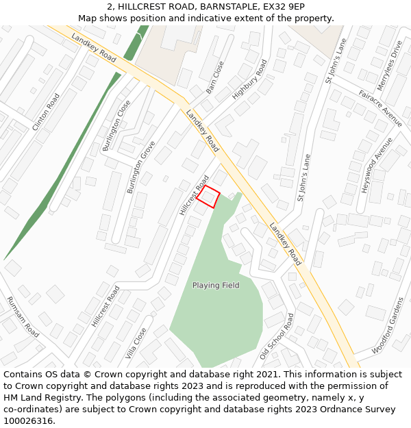 2, HILLCREST ROAD, BARNSTAPLE, EX32 9EP: Location map and indicative extent of plot