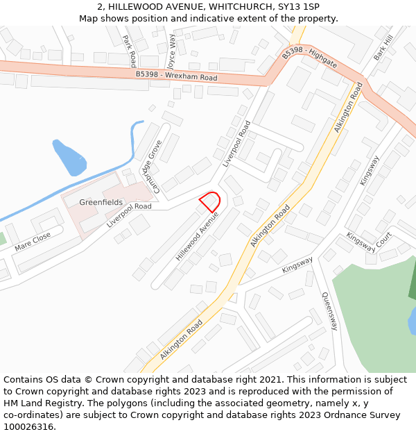 2, HILLEWOOD AVENUE, WHITCHURCH, SY13 1SP: Location map and indicative extent of plot