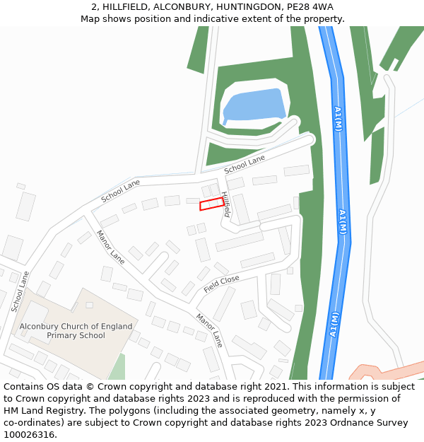 2, HILLFIELD, ALCONBURY, HUNTINGDON, PE28 4WA: Location map and indicative extent of plot